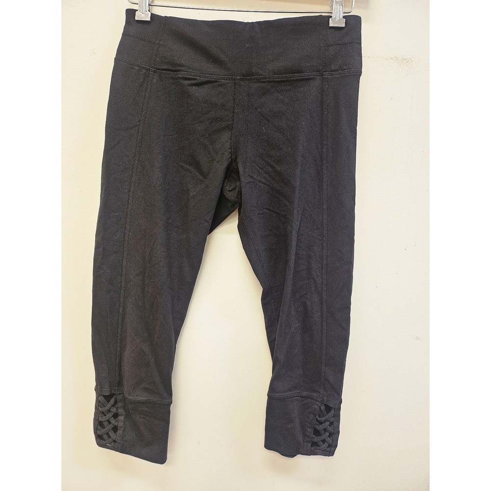 Calvin Klein Performance Black Capri Leggings Strappy Lattice Hem Women Large